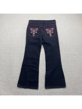 Y2K Girls Only Boot cut Embroidered Jeans Girls Size 8 Dark Black / Pink Bratz